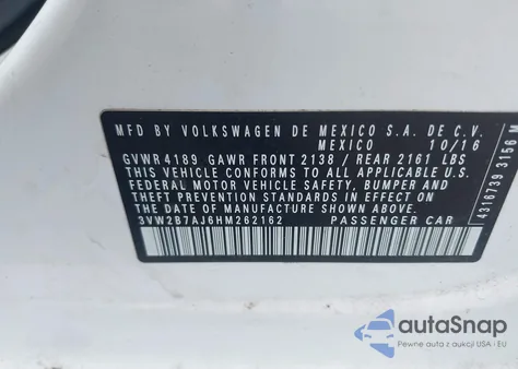2017 Volkswagen Jetta 1.4T S from USA, damaged, VIN 3VW2B7AJ6HM262162